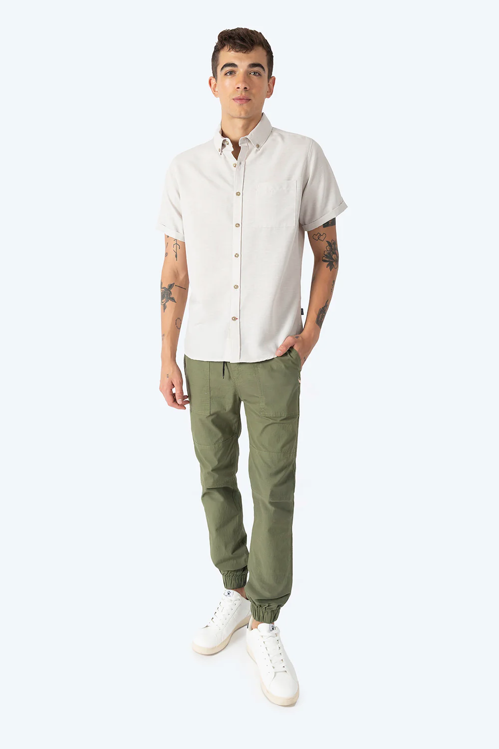 Camisa manga corta beige claro - Imagen 5