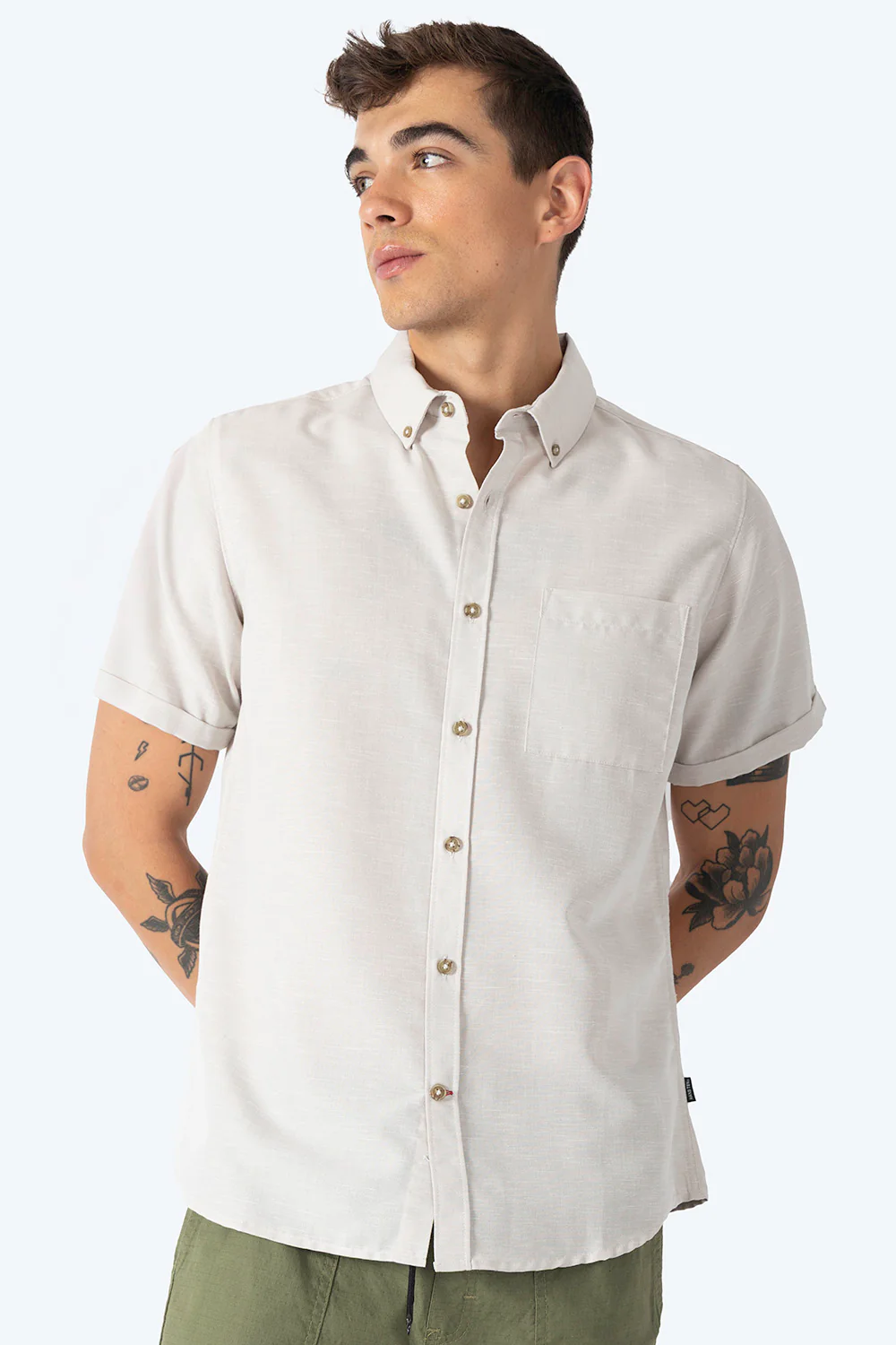 Camisa manga corta beige claro