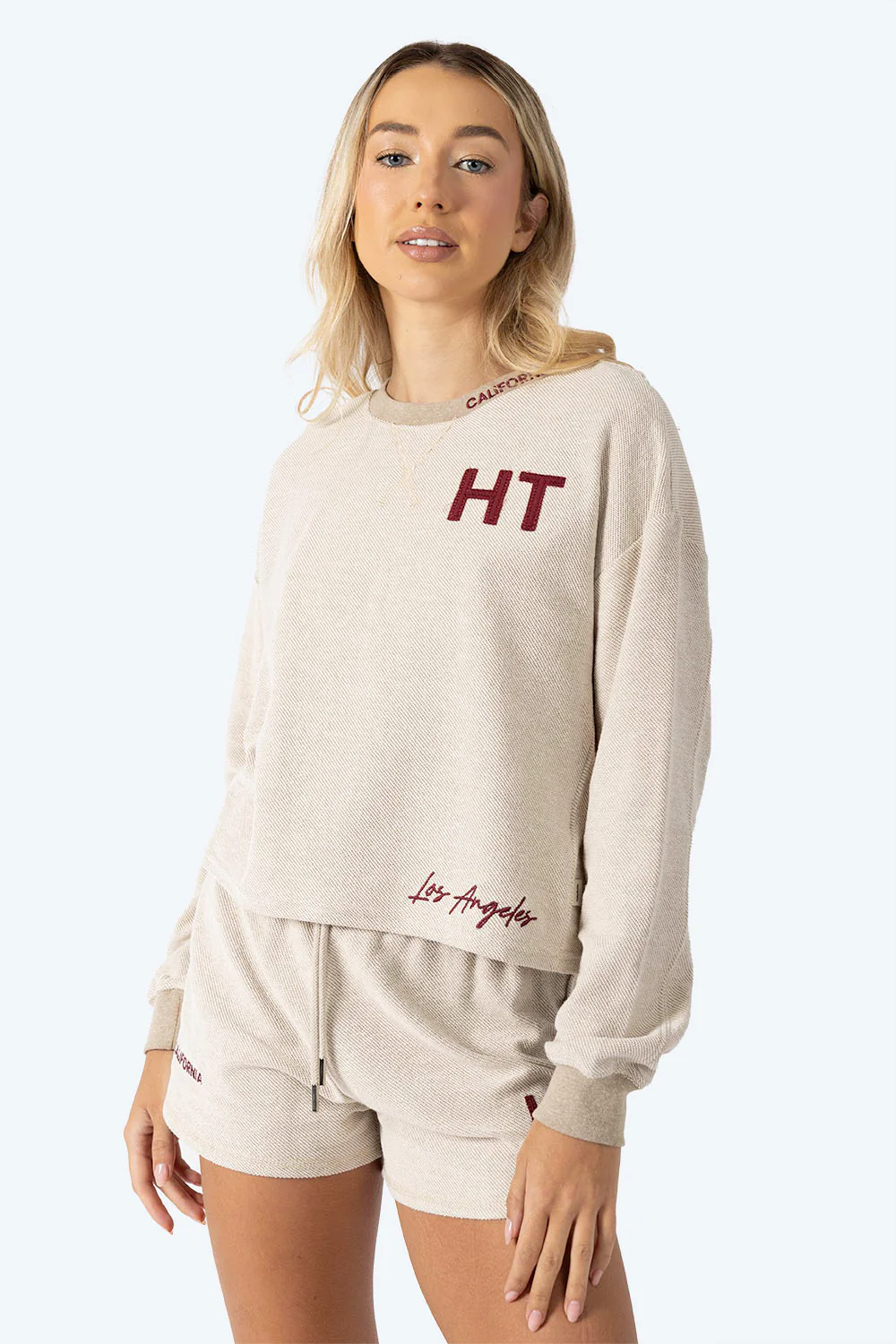 Sudadera cerrada café claro con textura