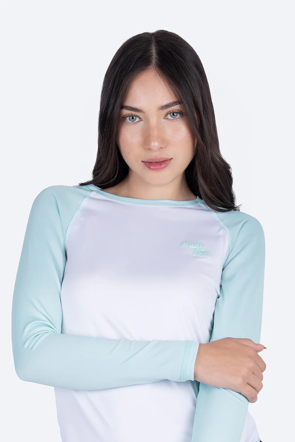 Rashguard combinada blanco con aqua
