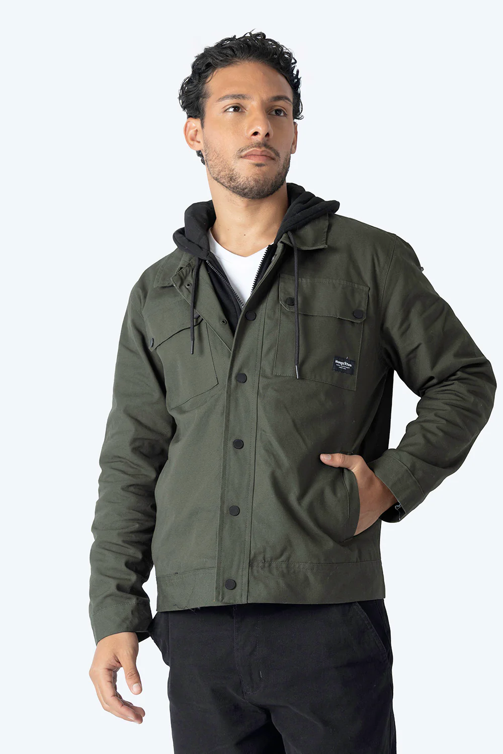 Chamarra gabardina verde con capucha - Imagen 4