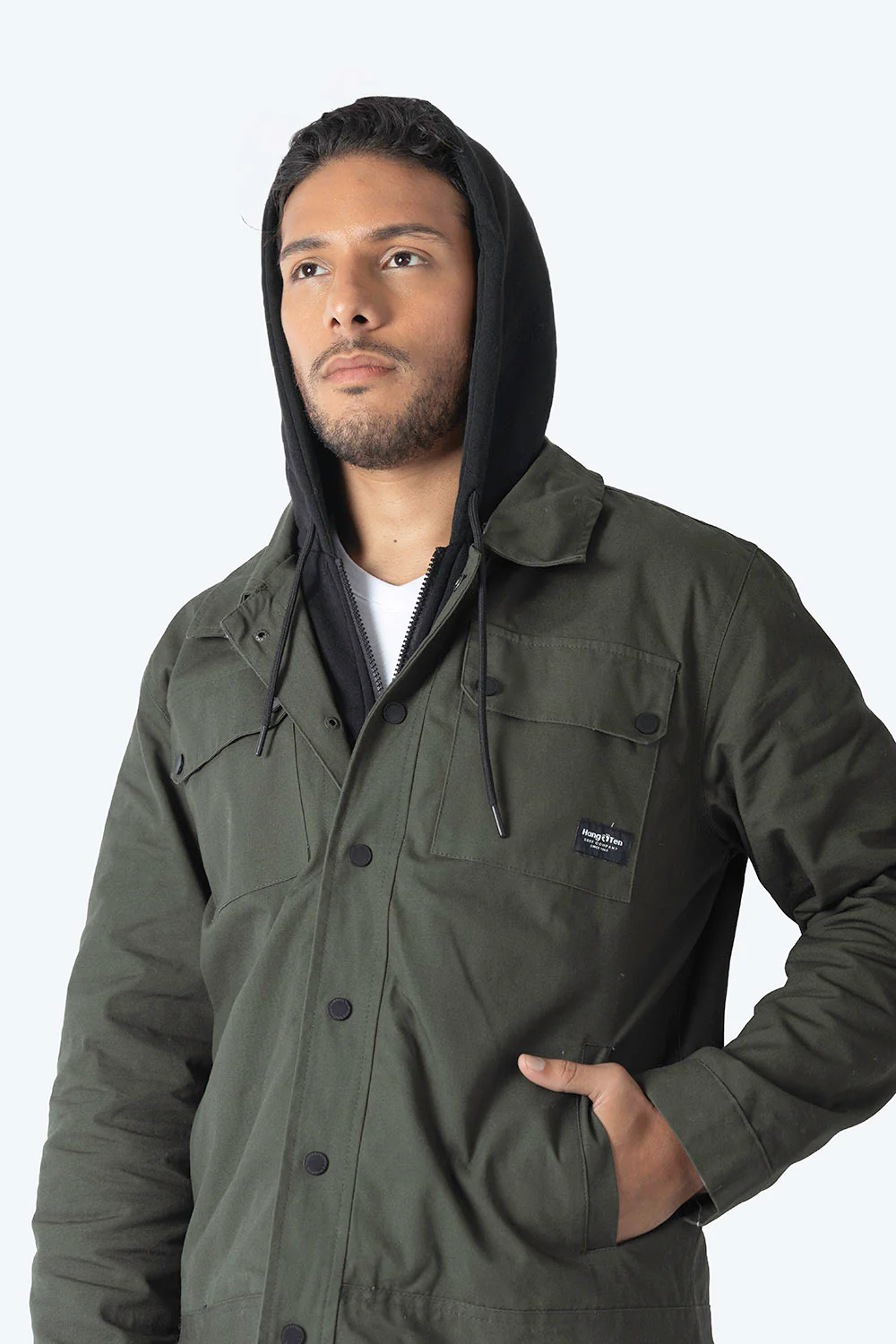 Chamarra gabardina verde con capucha - Imagen 2