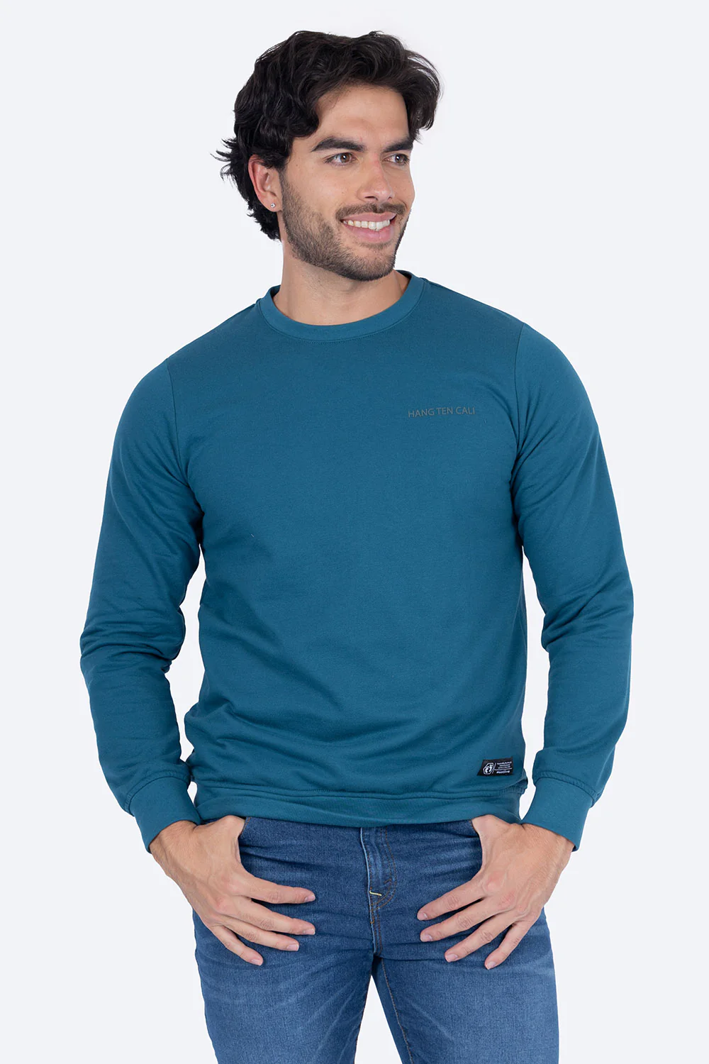 Sudadera cerrada turquesa cuello redondo