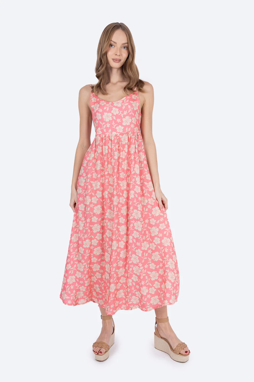 Vestido rosa de tirantes diseño de flores - Imagen 4