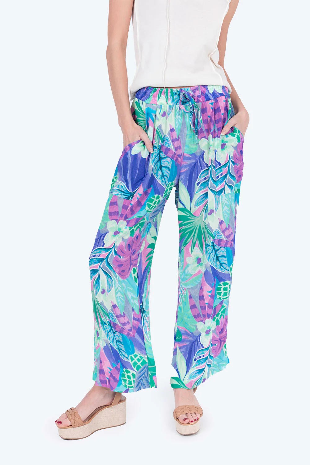 Pantalón casual floral multicolor - Imagen 4