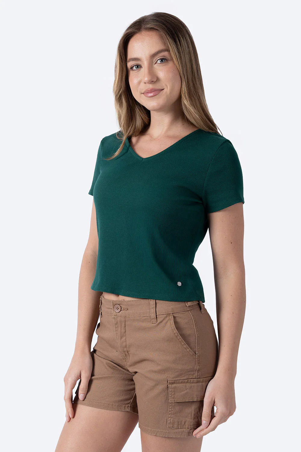 Top verde cuello V con textura