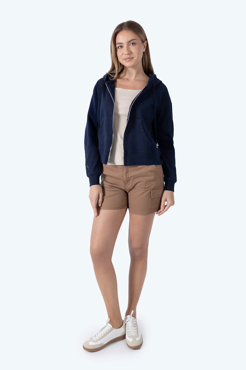 Sudadera abierta azul con gorro - Imagen 5