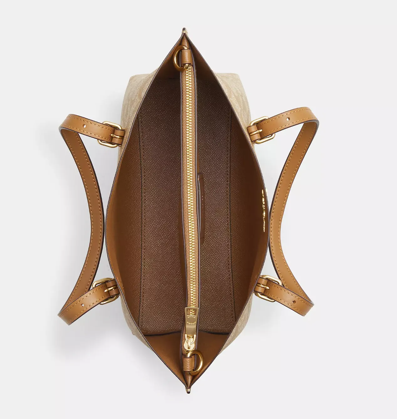 Coach Mollie Tote 25 en Lona Signature Beige con Detalles en Cuero Marrón - Imagen 4