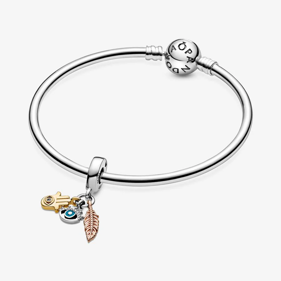 Charm Colgante Espiritualidad Mano de Hamsa, Ojo que Todo lo Ve y Pluma - Imagen 8