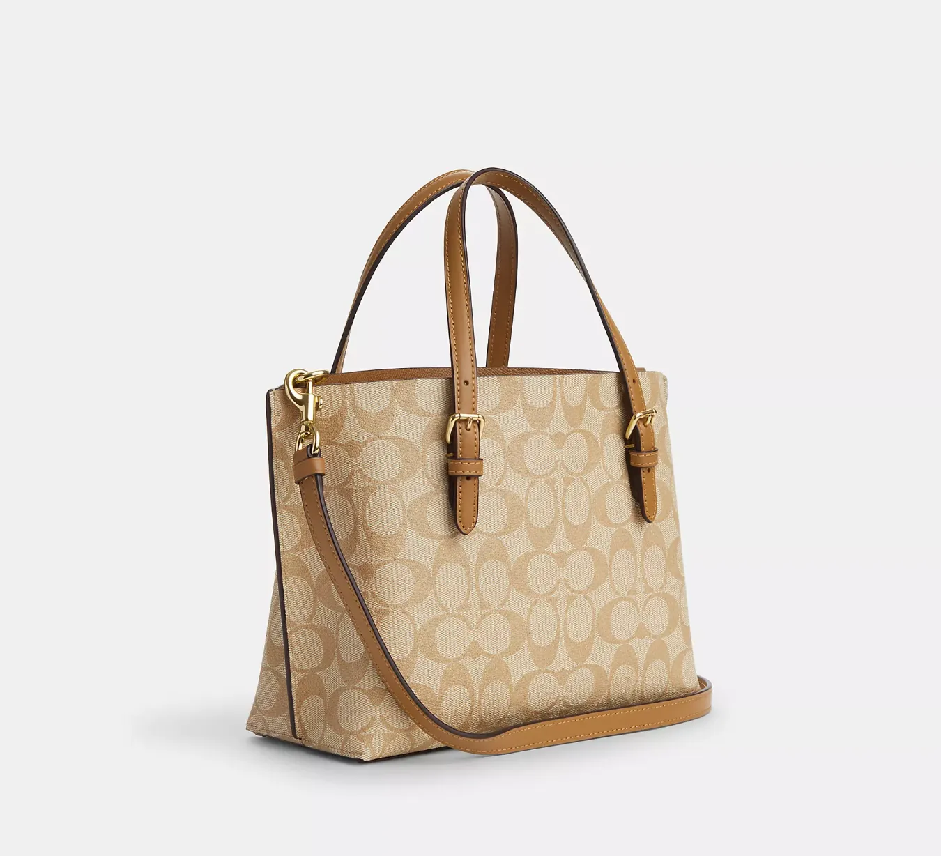 Coach Mollie Tote 25 en Lona Signature Beige con Detalles en Cuero Marrón - Imagen 2