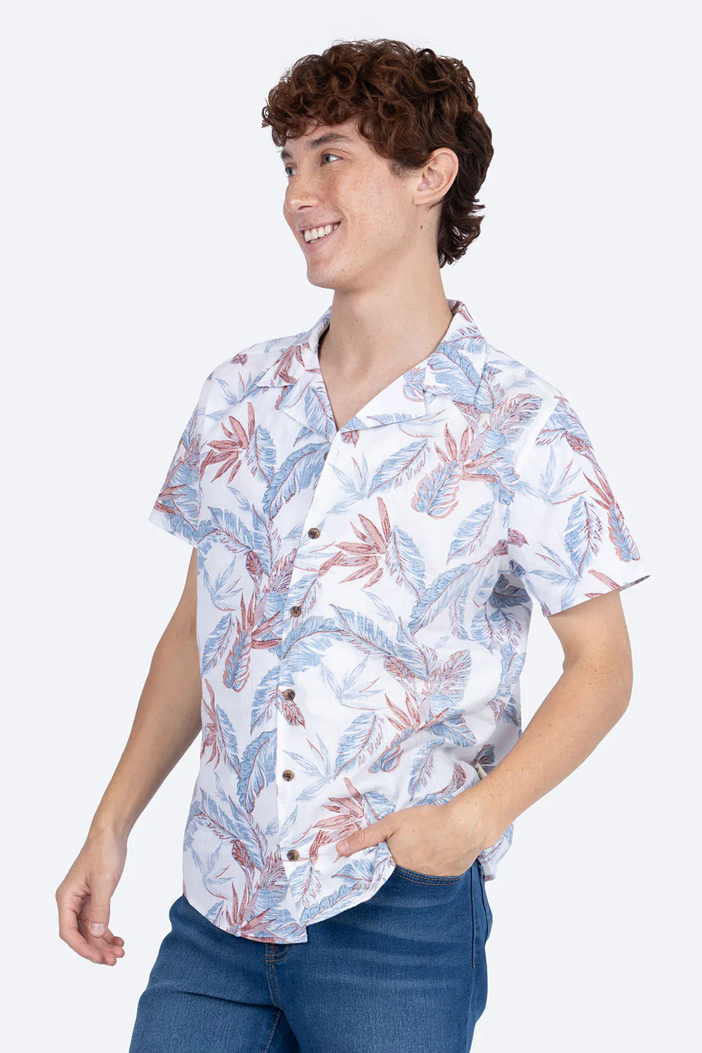 Camisa diseño de hojas café con azul