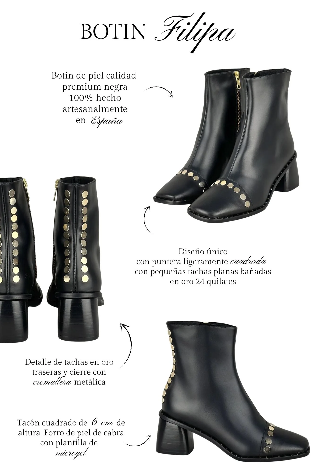 BOTIN FILIPA TACHAS NEGRO 6CM - Imagen 9